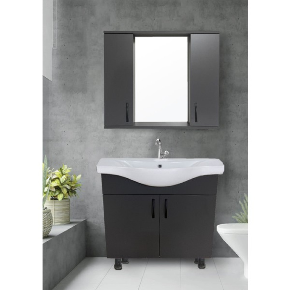 Mars Banyo AVŞA 80CM  Banyo Dolabı %100 MDF Mat Antrasit Gri 2raflı 2kapaklı Üst Modül 2kapaklı Alt Modül Banyo Dolabı / Mobilyası Fiyatı