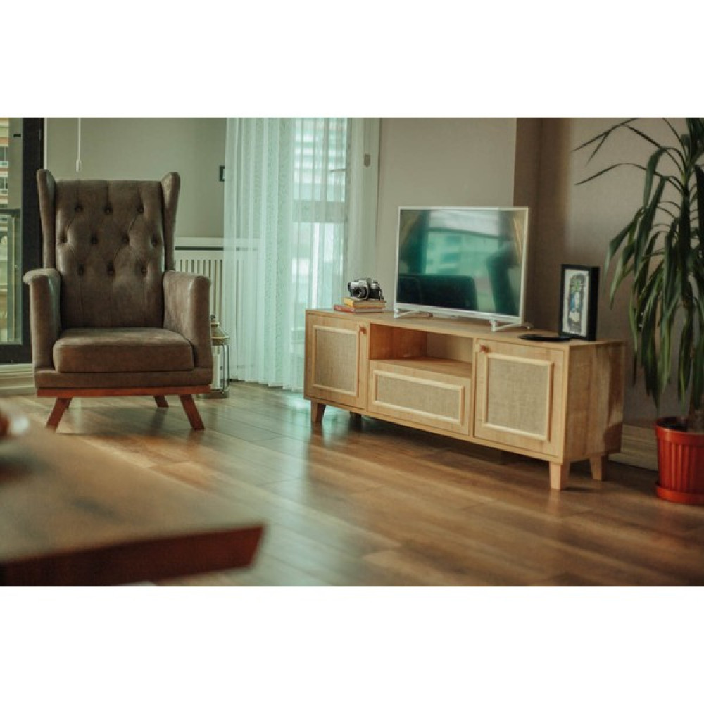 Mars Fabrika Jüt Kumaş Kapaklı 150 cm Iskandinav Jüt Tv Ünitesi - Bej Tv Ünitesi / Sehpası Fiyatı