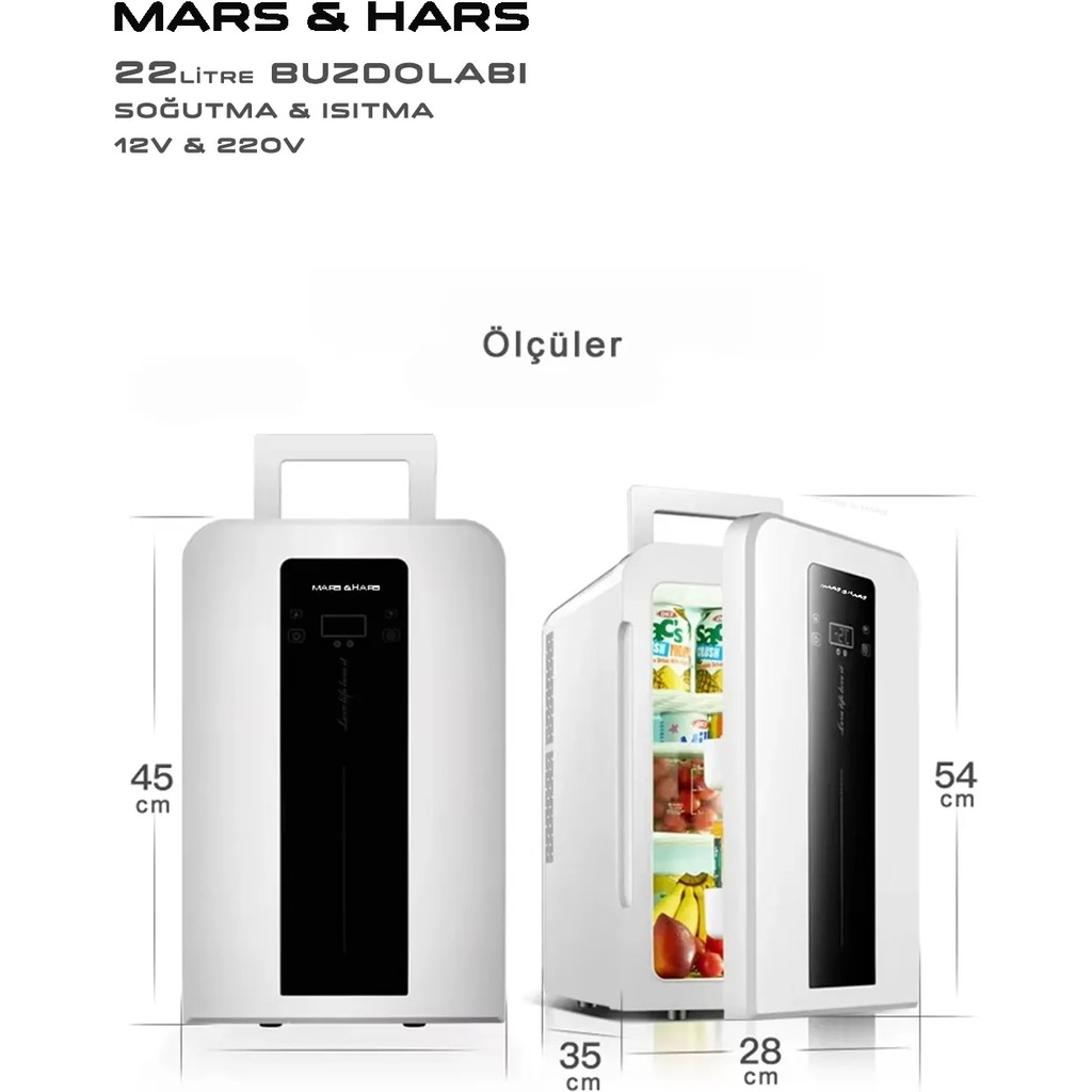 Mars & Hars 22 Lt Taşınabilir Soğutma ve Isıtma-Dokunmatik LED Ekranlı-Derece Ayarlı Buzdolabı (12V ve 220V ile) - Tak-çalıştır Buzdolapları Fiyatı