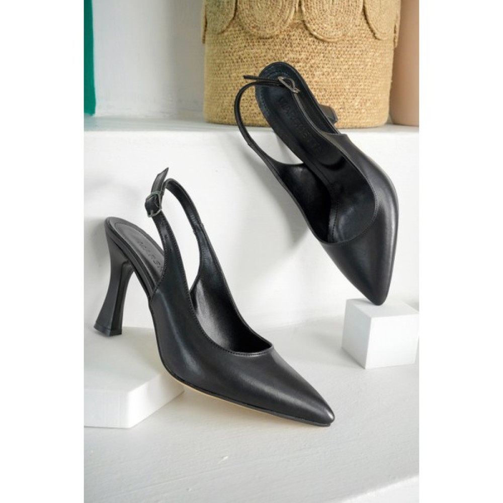 Marshetta Shoes Laura Model Kadın Siyah Sivri Burun Arkası Açık Stiletto Topuklu Ayakkabı Topuklu Ayakkabı Fiyatı