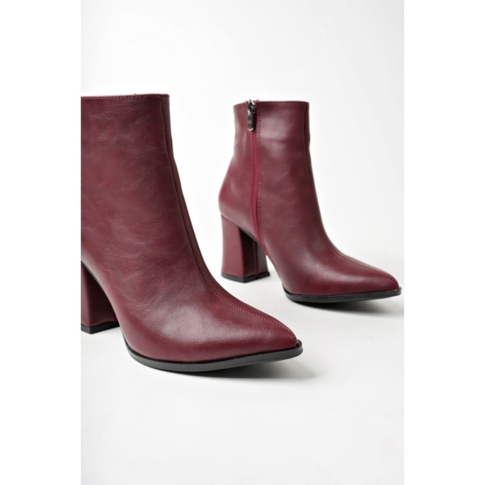 Marshetta Shoes Legend Model Bordo Sivri Burun Kalın Topuklu Yandan Fermuarlı Kadın Bot Kadın Botları Fiyatı