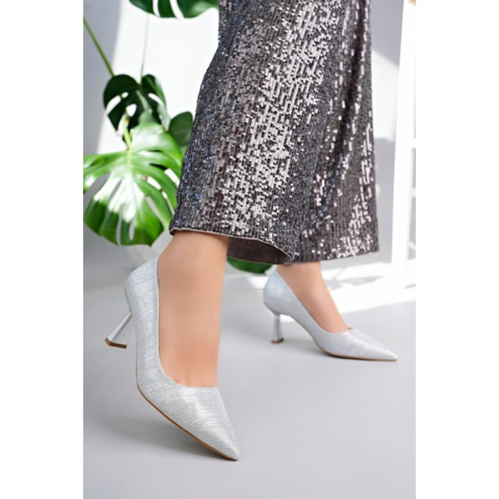 Marshetta Shoes Starlight Model Kadın Gümüş Parlak Abiye Sivri Burun Stiletto Topuklu Ayakkabı Topuklu Ayakkabı Fiyatı