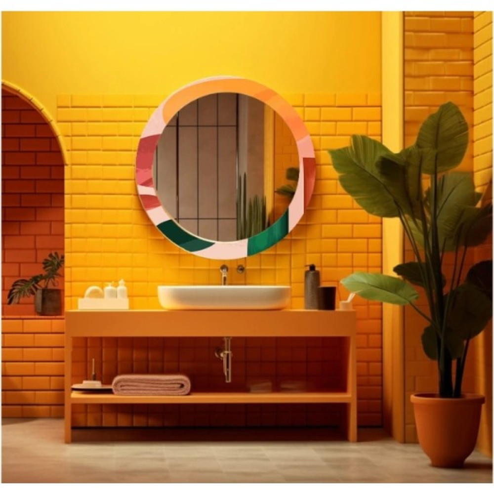 Marsilyan Dekorarif Desenli Yuvarlak Banyo-Salon Duvar Aynası 107 - Renkli - 60 x 60 Ayna Fiyatı