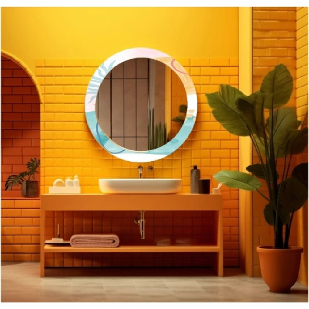Marsilyan- Dekorarif Desenli Yuvarlak Banyo-Salon Duvar Aynası 79 - Renkli - 60 x 60 Ayna Fiyatı