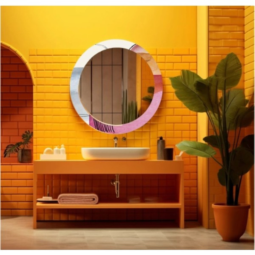 Marsilyan dekorarif desenli yuvarlak banyo-salon duvar aynası 94 - Renkli - 60 x 60 Ayna Fiyatı