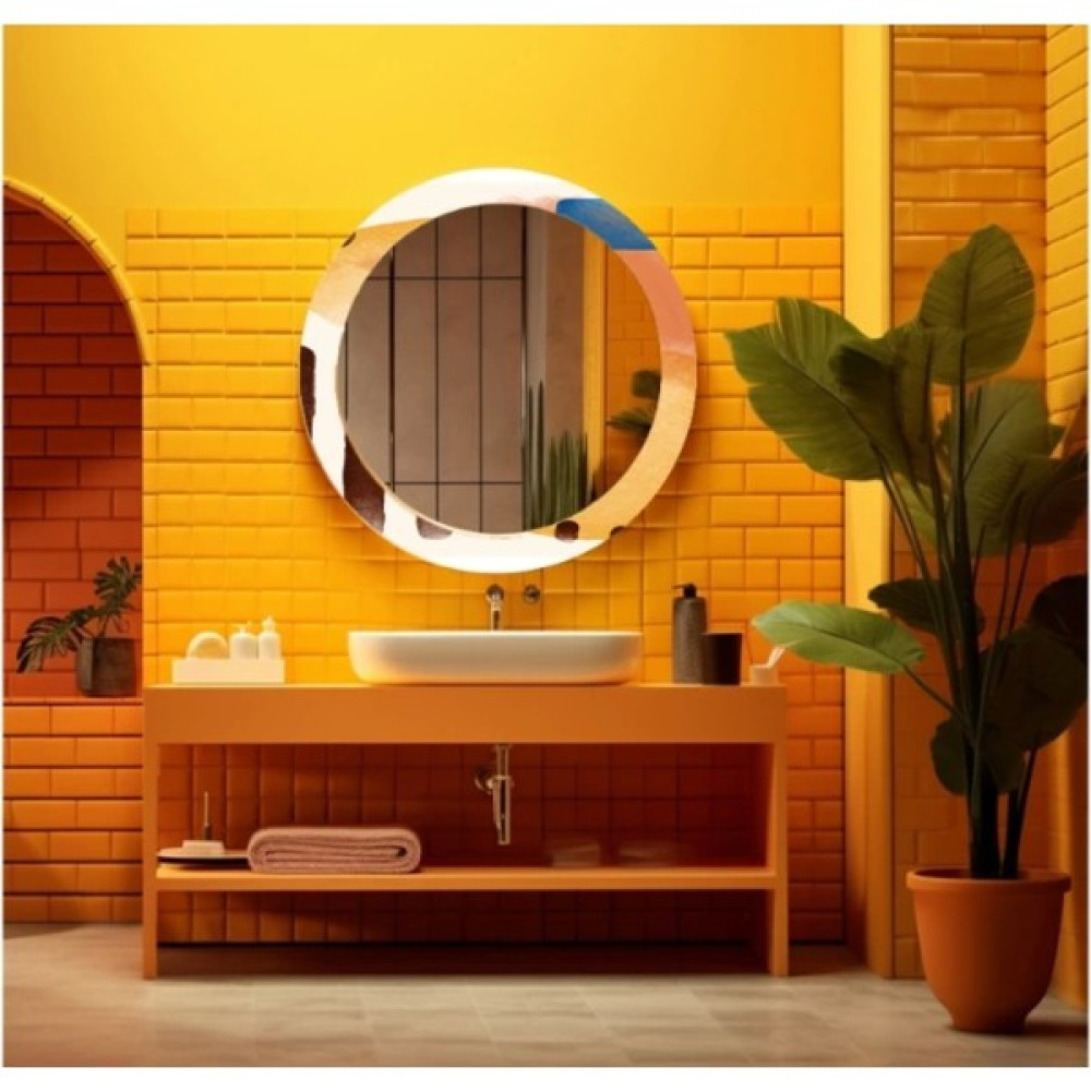 Marsilyan Marsilyan- Dekorarif Desenli Yuvarlak Banyo-Salon Duvar Aynası 89 - Renkli - 60 x 60 Ayna Fiyatı