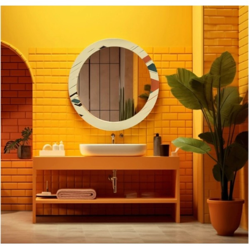 Marsilyan Teknoo- Dekorarif Desenli Yuvarlak Banyo-Salon Duvar Aynası 10 - Renkli - 60 x 60 Ayna Fiyatı
