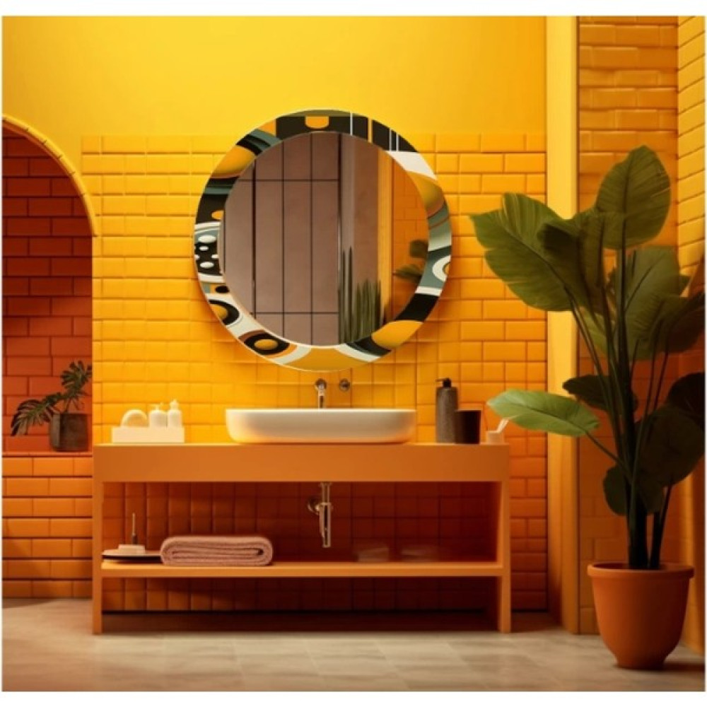 Marsilyan Teknoo- Dekorarif Desenli Yuvarlak Banyo-Salon Duvar Aynası 9 - Renkli - 60 x 60 Ayna Fiyatı
