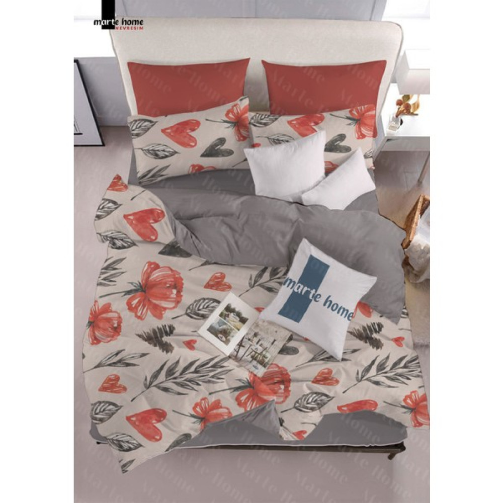 Marte Home Çiçek Desenli Çift Taraflı Çift Kişilik Nevresim Takımı - Krem - 220 x 240 cm Diğer Fiyatı