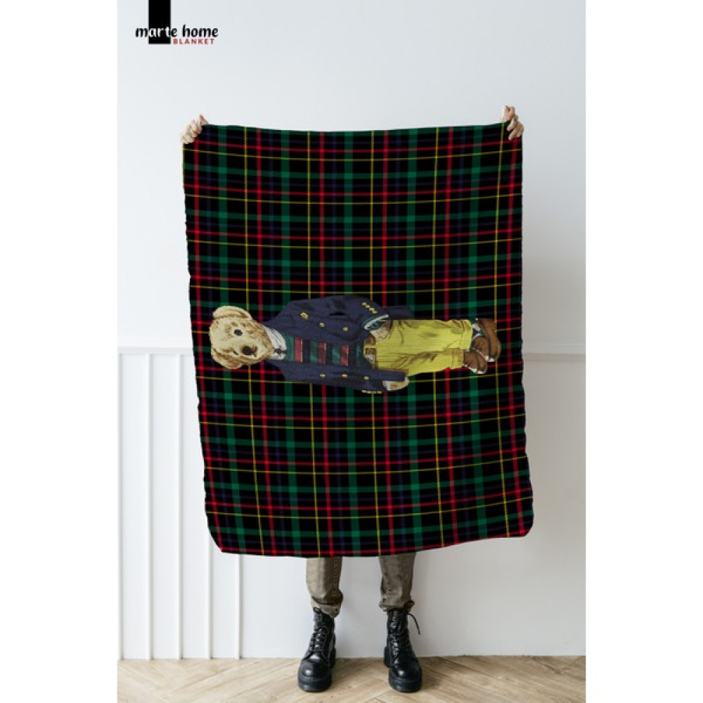 Marte Home Ekose Teddy Bear Desenli Tek Taraf Baskılı 100X170 cm Polar Tv Battaniyesi - Siyah - 100 x 170 cm Battaniye Fiyatı