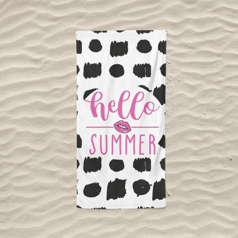 Marte Home Hello Summer P - Baskılıplaj Havlusu - Beyaz - Pembe - 75 x 150 cm Plaj Havlusu Fiyatı
