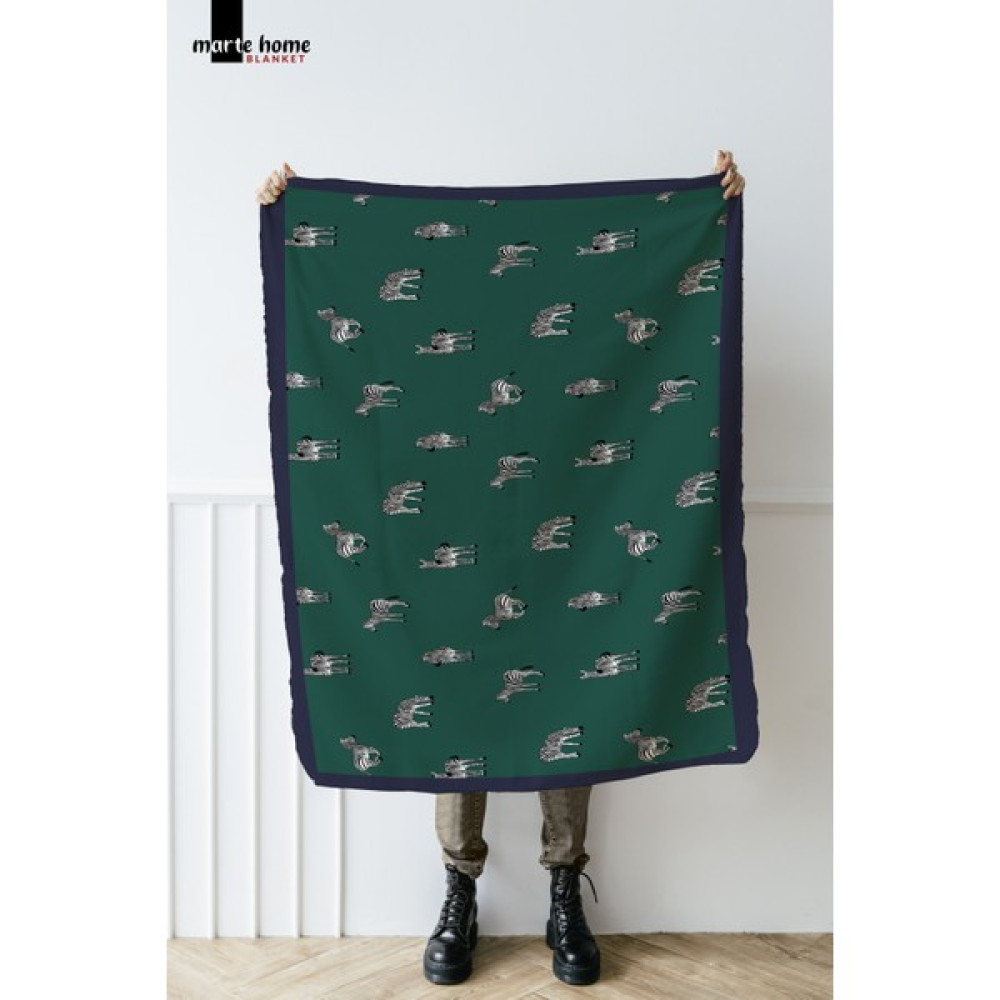 Marte Home Zebra Desenli Tek Taraf Baskılı 100X170 cm Polar Tv Battaniyesi - Yeşil - 100 x 170 cm Battaniye Fiyatı