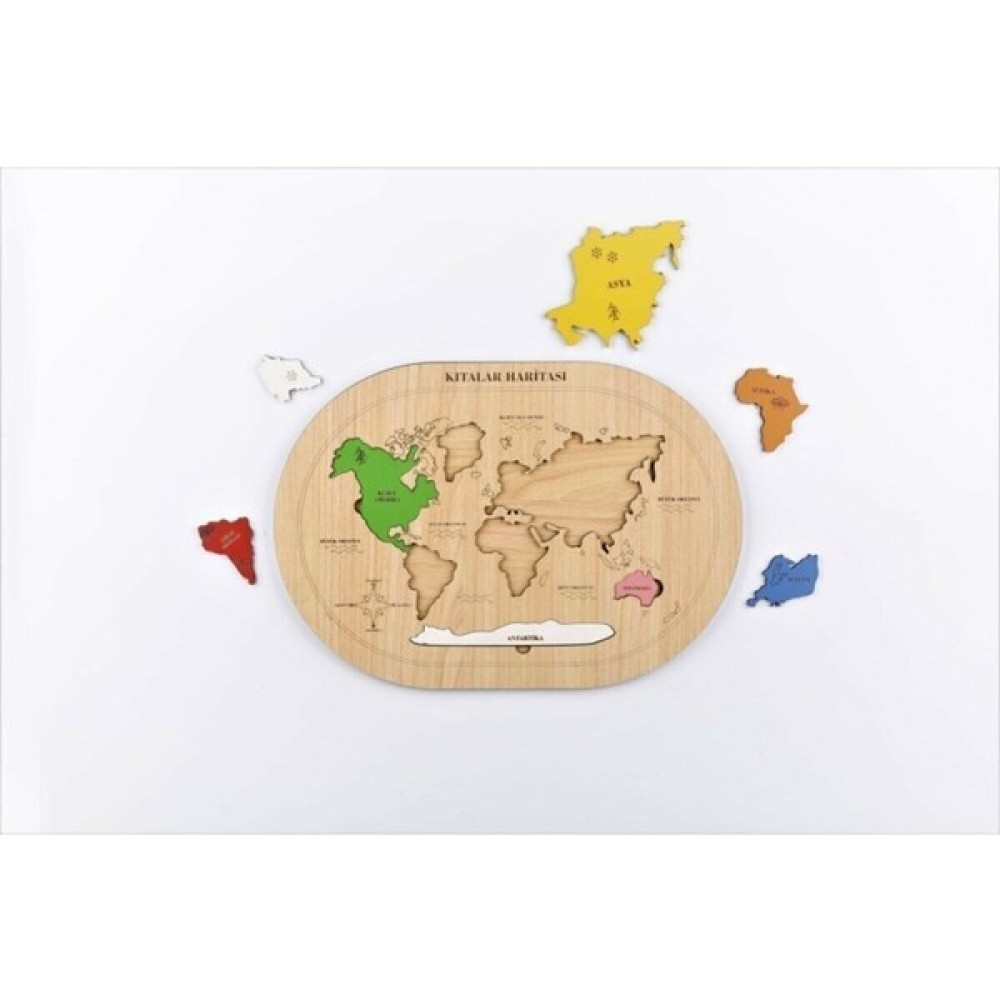 MartinaCole Ahşap Dünya Kıtalar Haritası Montessorie Bul Tak Puzzle - Ahşap Desenli Bebek Oyuncakları Fiyatı