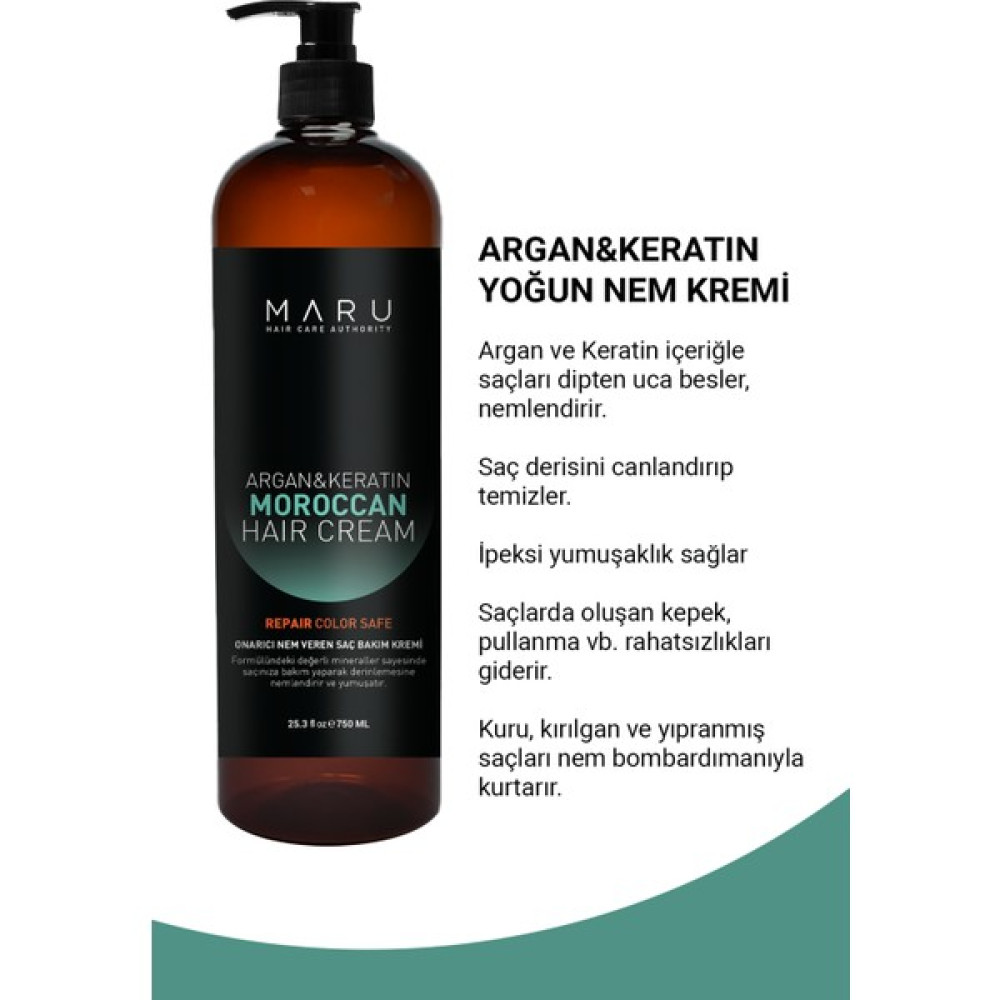 Maru Onarıcı Nem Veren Argan Ve Keratin Saç Bakım Kremi 750 ml - 10 Şampuan ve Saç Kremi Fiyatı
