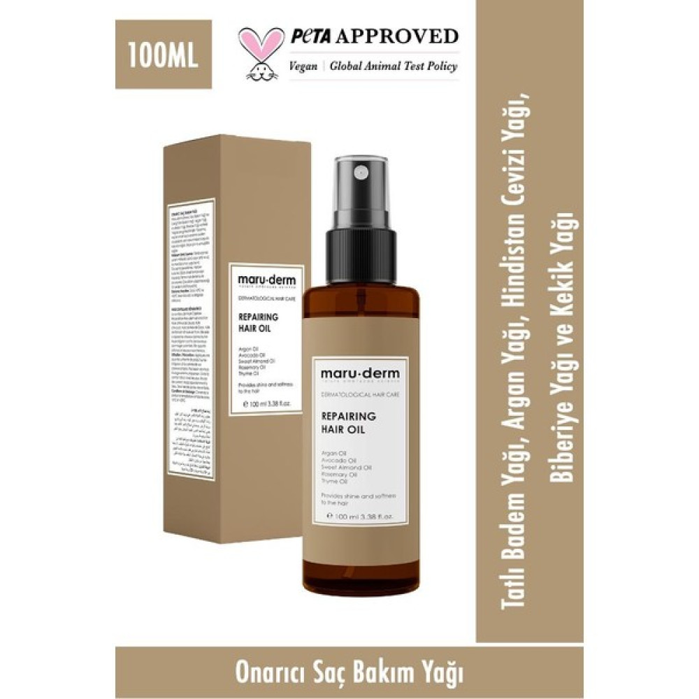 Maru.Derm Saç Bakım Yağı 100 ml | Biberiye Yağı, Argan Yağı, Avokado & Kekik Yağı | Tüm Saç Tipleri | Vegan Saç Bakım Maskeleri & Serumlar & Spreyler Fiyatı