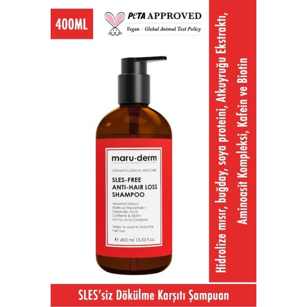 Maru.Derm Saç Dökülme Karşıtı Sülfatsız Şampuan 400 ml | Tüm Saç Tipleri | Sülfatsız, Tuzsuz, Vegan Şampuan Şampuan ve Saç Kremi Fiyatı