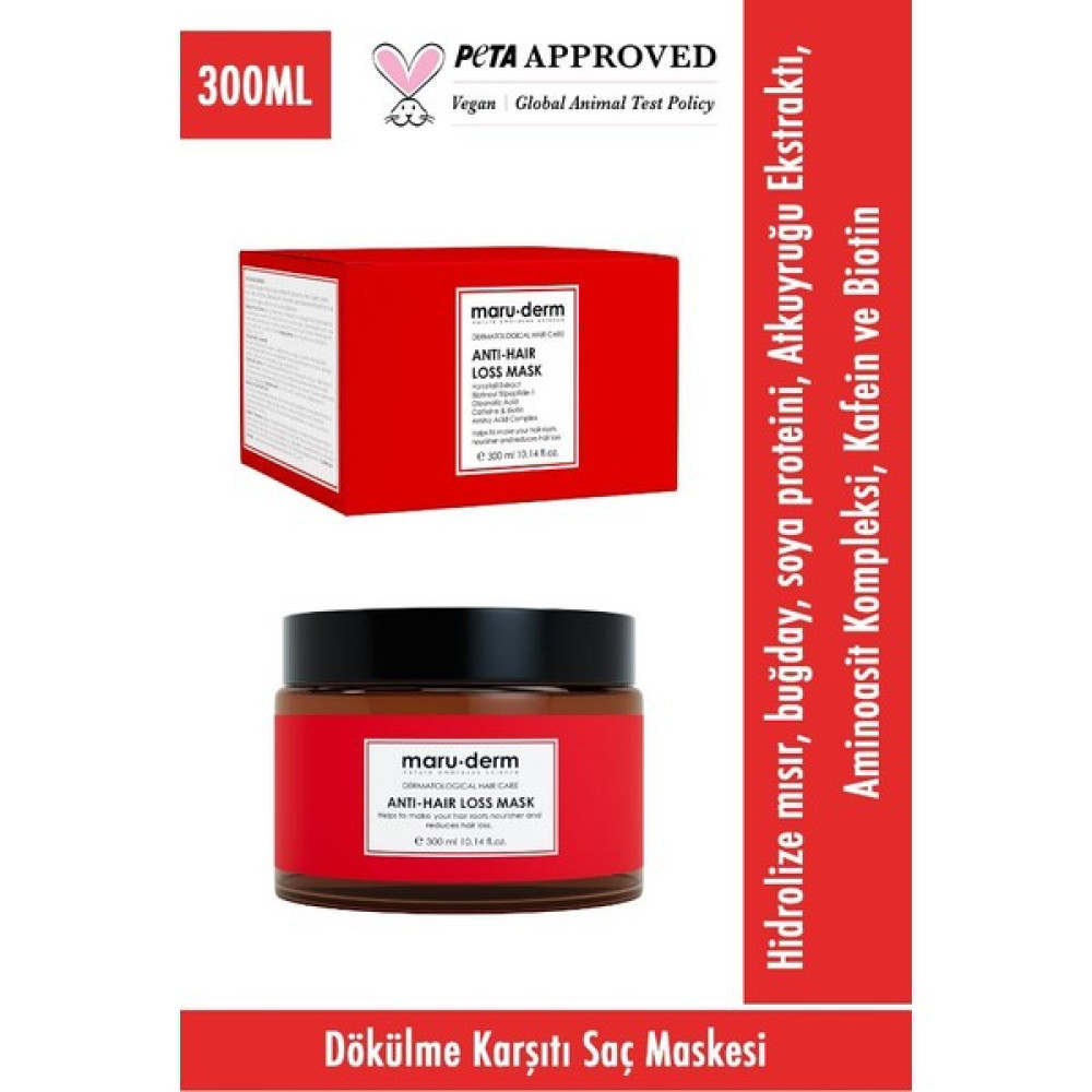 Maru.Derm Saç Maskesi | Saç Dökülme Karşıtı Saç Maskesi 300 ml | Tüm Saç Tipleri | Vegan Saç Bakım Maskeleri & Serumlar & Spreyler Fiyatı