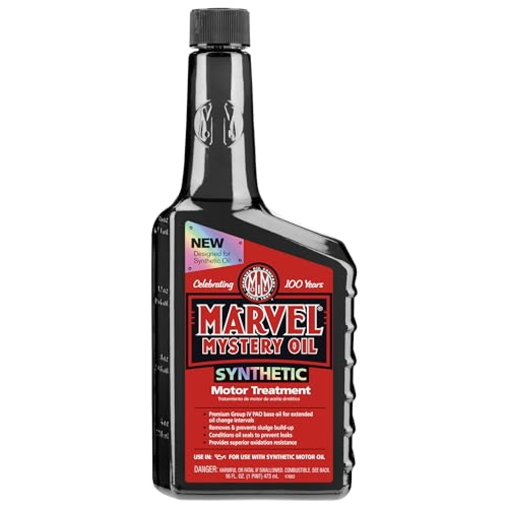 Marvel Mystery Oil 53835 Synthetic Motor Treatment, Removes and Prevents Sludge Build Up and Leaks, Increases Life of Engine, Extends Oil Change Intervals and Mileage, 16 oz. (Pack of 1)