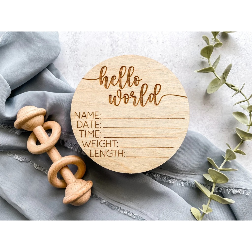 Marwin Craft Hello World Merhaba Dünya Yazılı Hoş Geldin Bebek Hediyesi Ahşap Disk Anne, Bebek Fiyatı