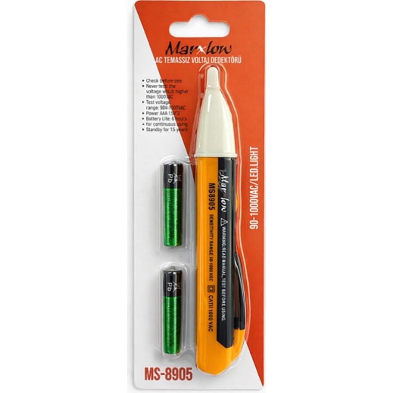 Marxlow MS-8905 90-1000VAC Temassız Işıklı Sesli Faz Kontrol Kalemi - Voltaj Dedektörü Kalem & Yazı Gereçleri Fiyatı