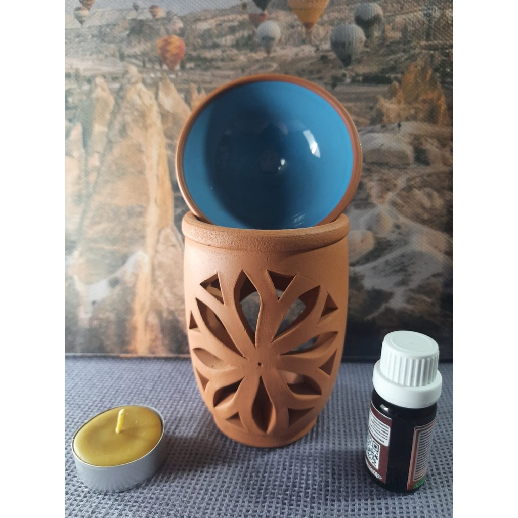 Mary Collection Lotus Model Toprak Buhurdanlık Set - Mavi Diğer Fiyatı