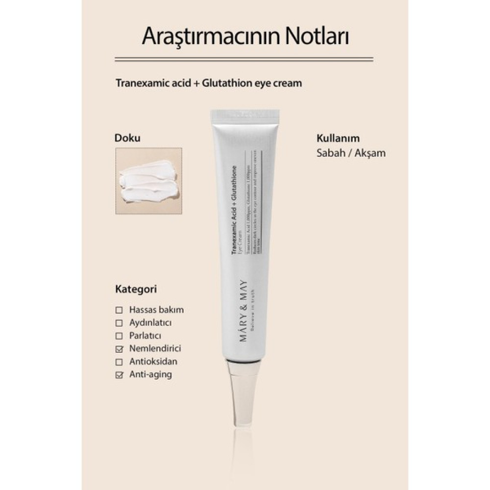 Mary & May Tranexamic Acid+Glutathion Aydınlatıcı Göz Çevresi Kremi 30 gr Göz Kremi Fiyatı