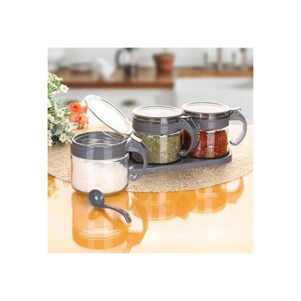 Marydien Standlı Kapaklı Kaşıklı Cam Hava Sızdırmaz Baharatlık Takımı Gri 3'lü - Renkli - 18 ml Baharat Setleri & Baharatlıklar Fiyatı