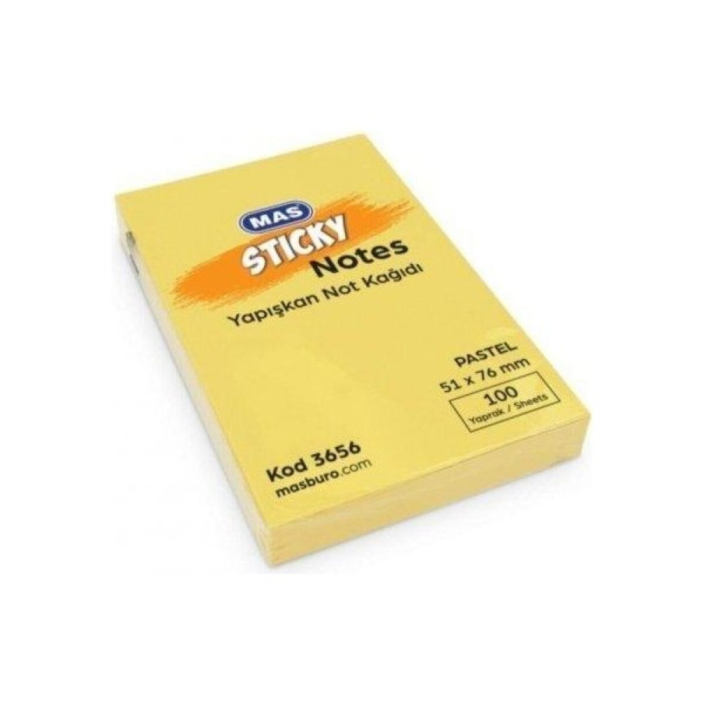 Mas Yapışkanlı Not Kağıdı 100 Syf 51X76 Pastel Sarı 3656 12'li Paket / Mas Oto Boyaları Fiyatı