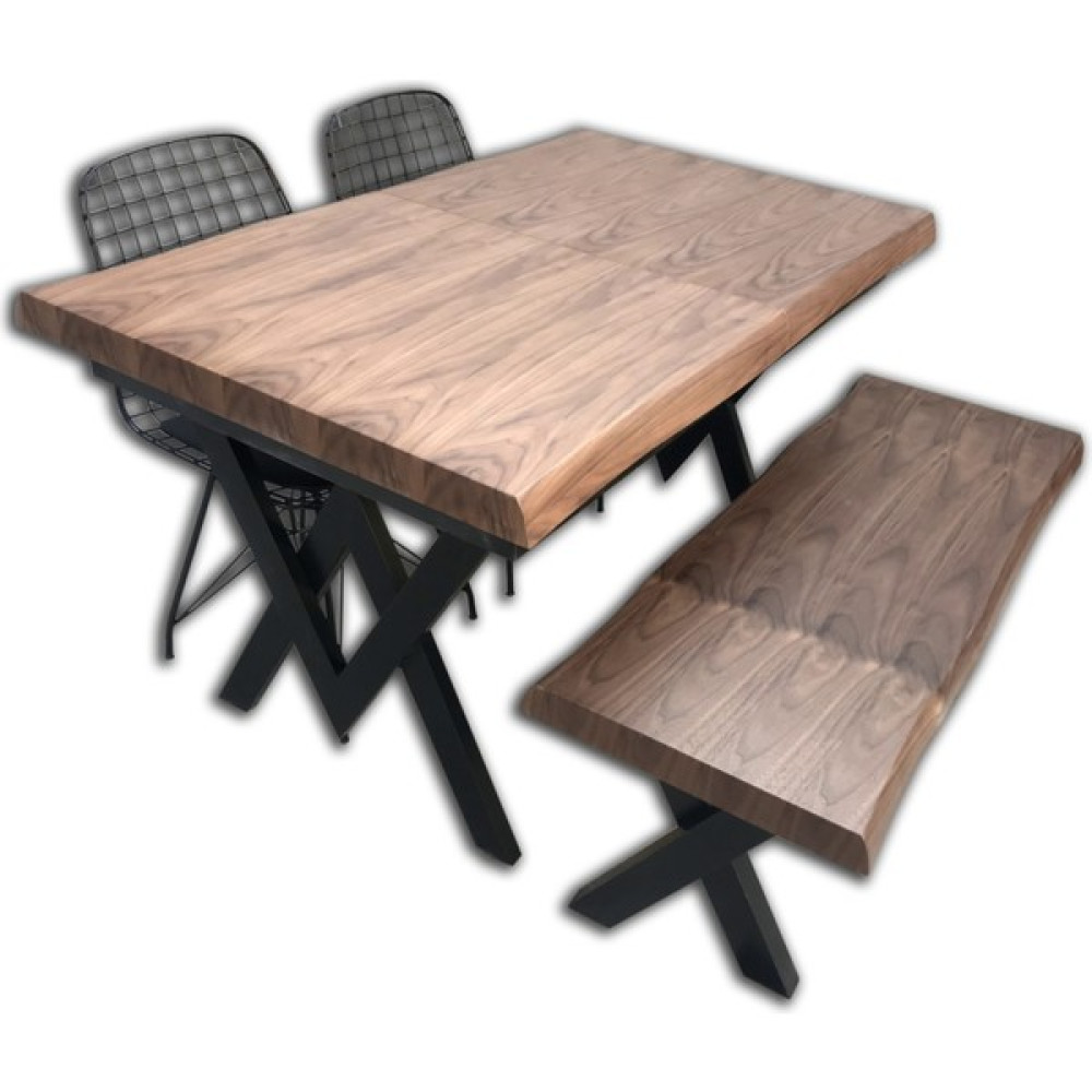 Masa KÜTÜK DESEN ST Takım Model X metal ayak Benc ve tel sandalye-tabure El Yapım - Ceviz - 80x120 Yemek & Mutfak Masası Fiyatı