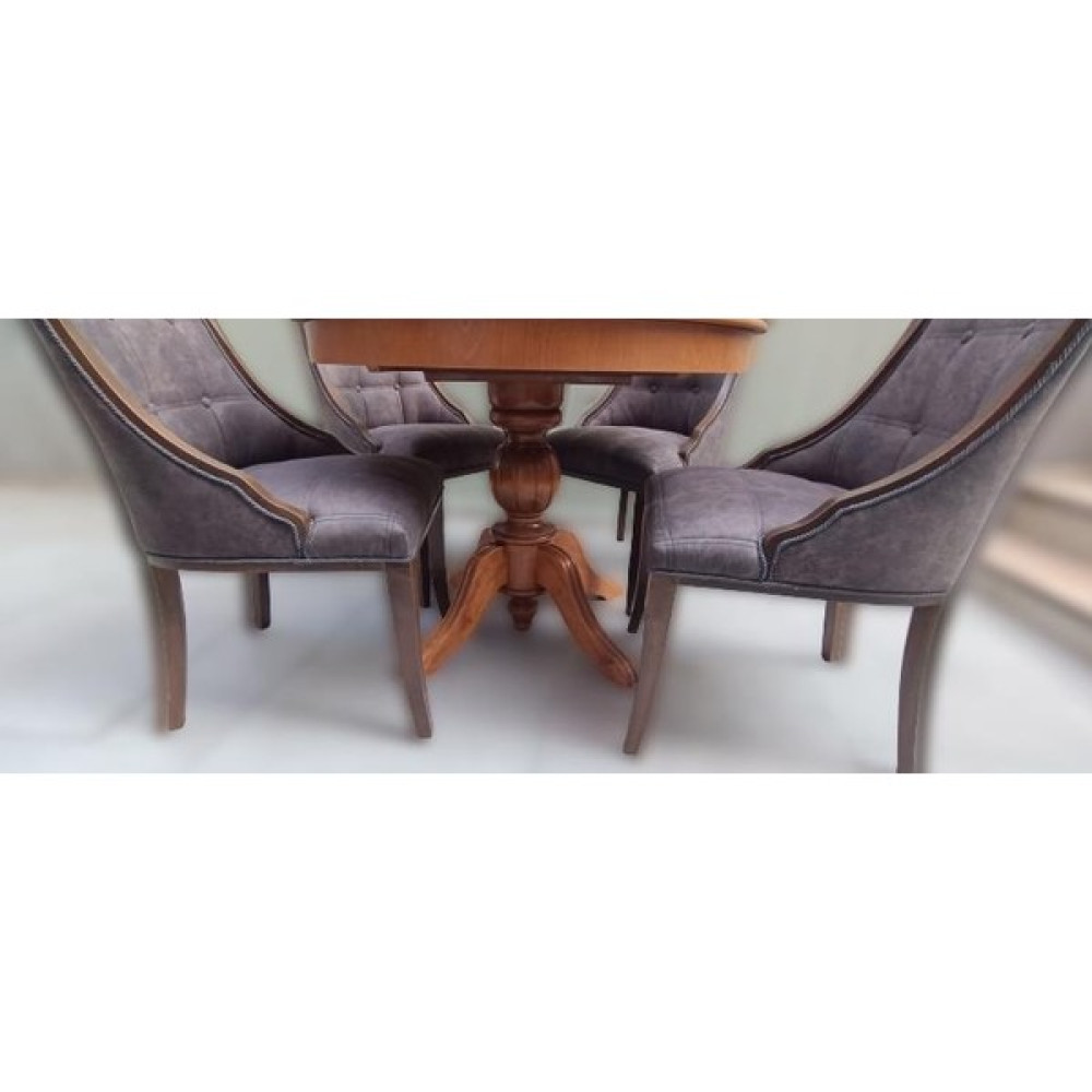 Masa ST Baba 90145 Ihlamur Ayak Model Sandalye Zus 40 Asil Ahşap MDF Kapitoneli - Ceviz - 100x100x78 Masa - Sandalye Seti / Takımı Fiyatı