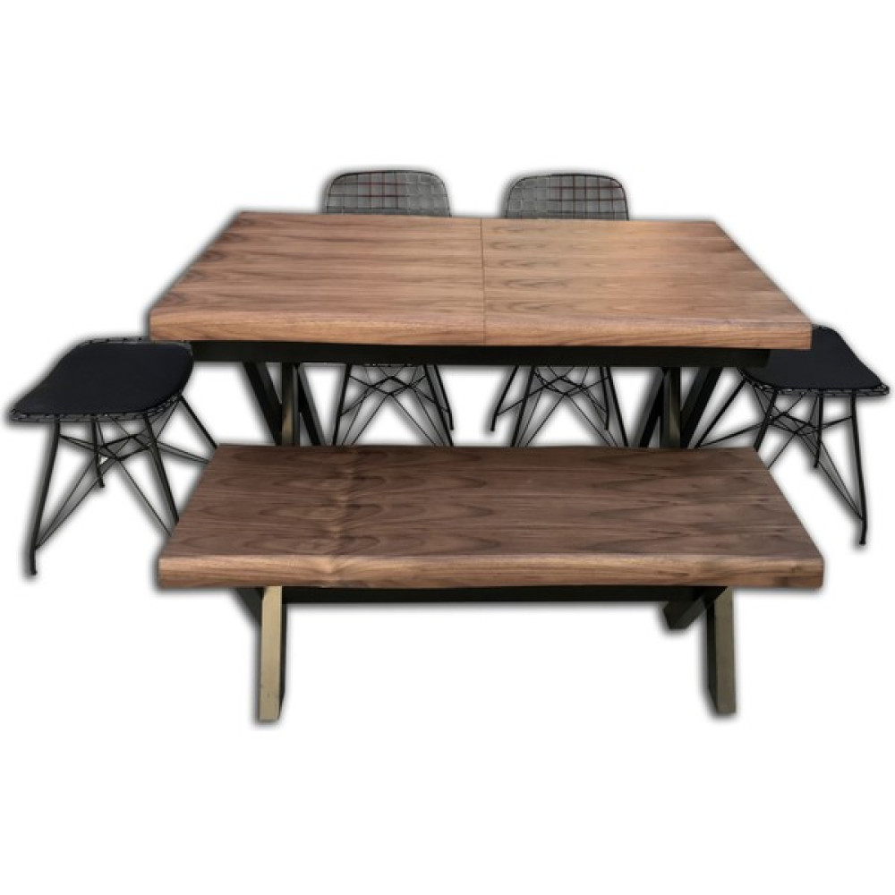 Masa ST ÜTÜK DESEN Model X metal ayak Açılır Benc ve tel sandalye tabure El Yapım - Ceviz - 80*135*75 Yemek & Mutfak Masası Fiyatı