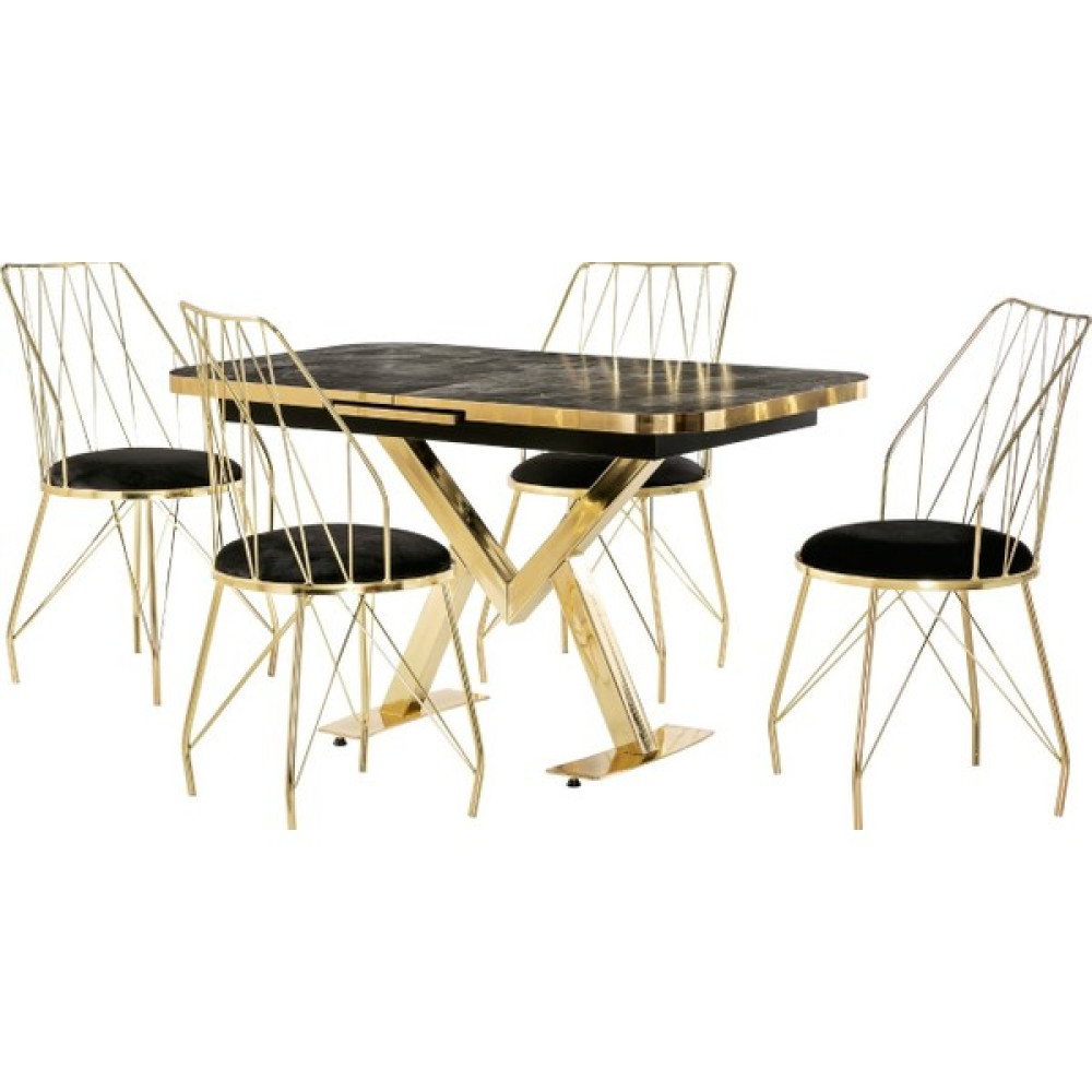 Masa X ST Sandalye TEL takım ALT931 Model Metal GOLD Kaplama Masa-sandaly El Yapı - Siyah - 4 Sandalye Masa - Sandalye Seti / Takımı Fiyatı