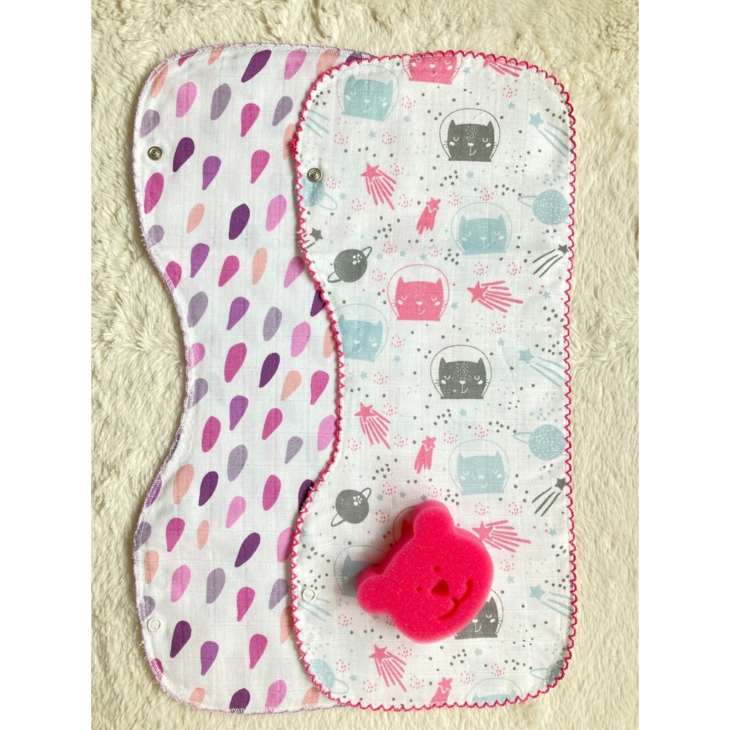Masal Baby Kids İkili Müslin Omuz Örtüsü / Çift Katlı Çıtçıtlı Mama Önlüğü + Banyo Süngeri - Pembe Diğer Fiyatı