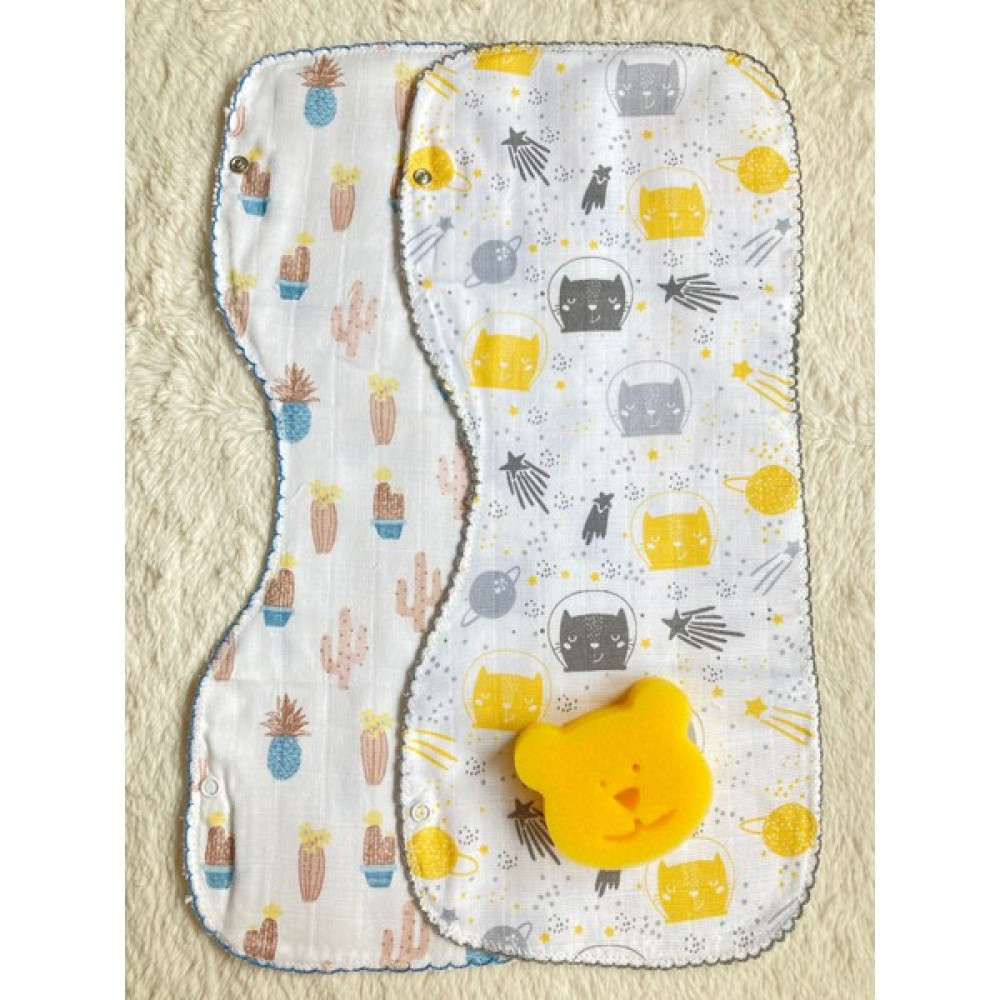 Masal Baby Kids İkili Müslin Omuz Örtüsü / Çift Katlı Çıtçıtlı Mama Önlüğü + Banyo Süngeri - Sarı Hamilelik ve Emzirme Fiyatı