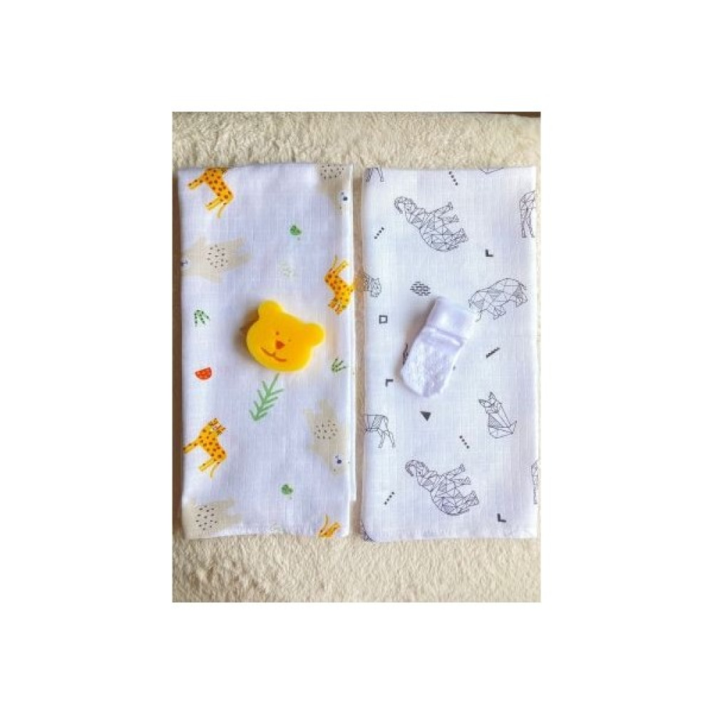 Masal Baby Kids MASAL BABY İkili Müslin Bebek Battaniyesi / Müslin Örtü / Müslin Bez (Kaymaz Çorap & Banyo Süngeri Hediye) - Standart - Beyaz Hamilelik ve Emzirme Fiyatı