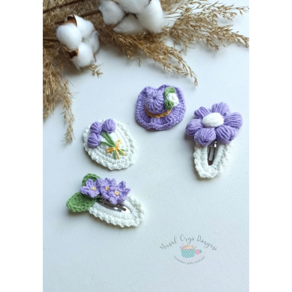 Masal Örgü Dünyası Special 4'lü Lila Set Çıt Çıt Niş Saç Aksesuarları Toka, Taç & Saç Bandı Fiyatı
