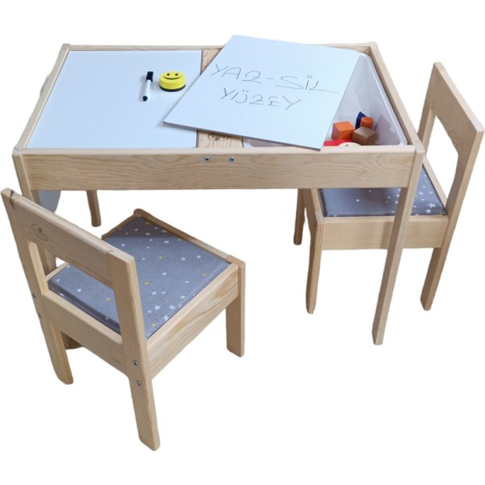 Masal Oyuncak Ahşap Duyu Masası Yaz Sil Yüzey 2 Sandalyeli Masa - Sandalye & Tabure Fiyatı