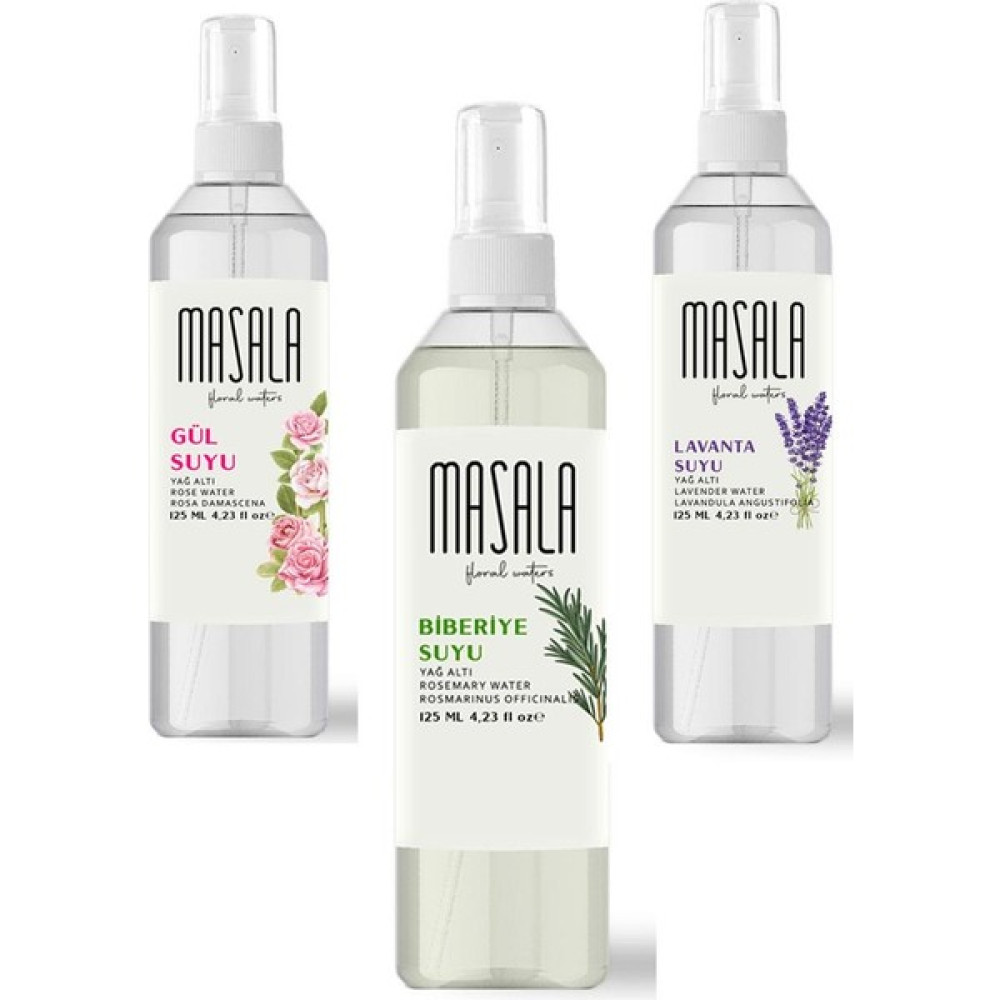 Masala Hidrolat Seti %100 Doğal Yağlı Saf Gül Suyu - Biberiye Suyu - Lavanta Suyu 3 x 125 ml - 375 ml Cilt Temizleme ve Peeling Fiyatı