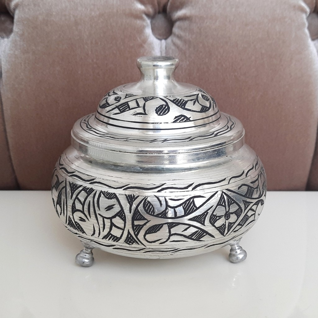 Masalcı Dede Dükkanı Bakır Şekerlik, Gümüş Renkli, Lokumluk, Dekoratif Bakır Kapaklı Küçük Kase, El Işlemesi Otantik Bakır Kase Diğer Fiyatı