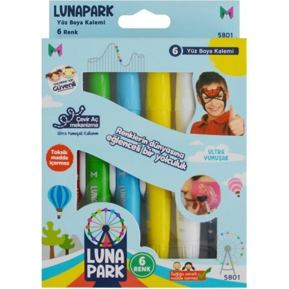 Masaüstü Kırtasiye Lunapark Yüz Boyası 6 Renk Kuru Boya Kalemi Fiyatı