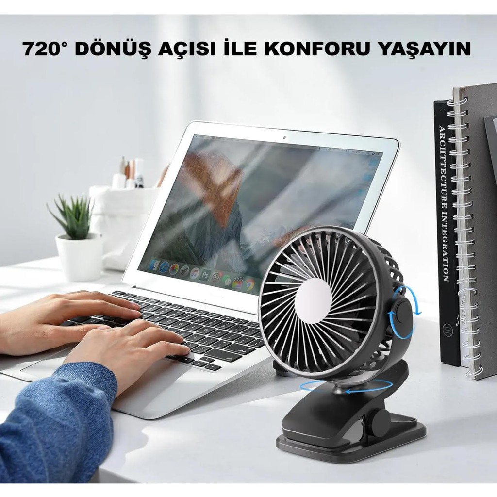 Masaüstü Şarjlı Mandallı 360° Manuel Dönen Mini Fan Vantilatör Şarjlı Klipsli Soğutucu Siyah 3 Kademe Diğer Fiyatı