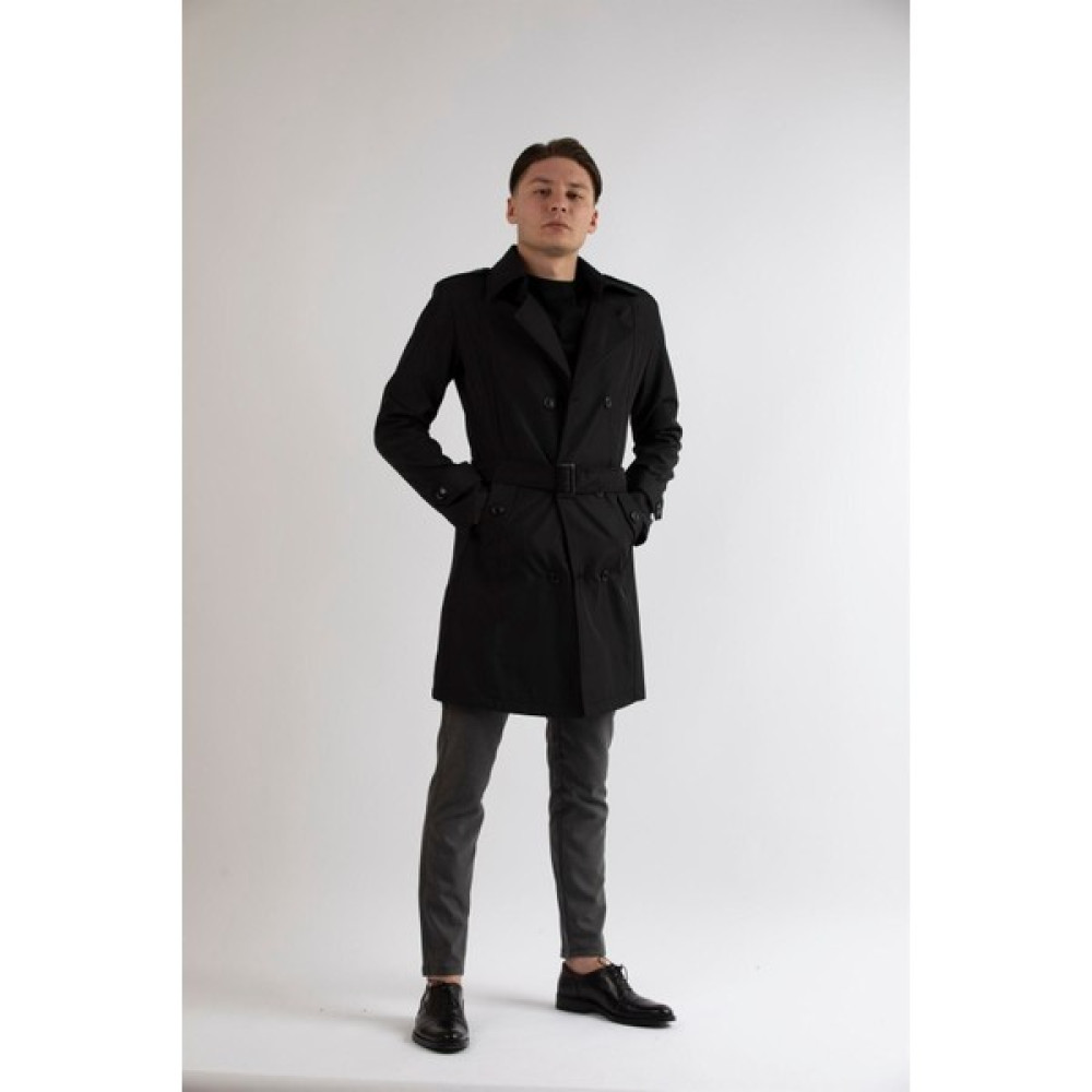 Maserto Slim Fit Erkek Siyah Trençkot Erkek Mont Fiyatı