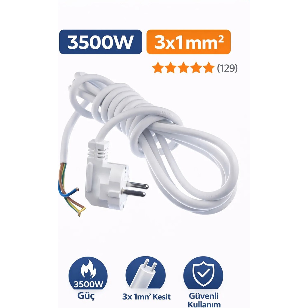 Masfitech Kablosu Cihaz Fişli Ttr Kablo Topraklı 3 x 1 mm - 5 METRE Prizler Fiyatı