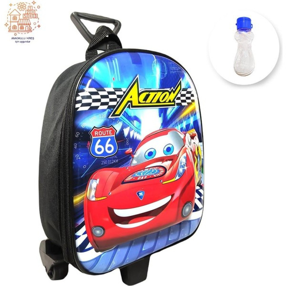Masho Trend Çekçekli Action Cars Anaokulu Çantası + Suluk- Cars Çanta - Erkek Çanta - Mavi - Çekçekli Çanta Okul & Evrak Çantaları Fiyatı
