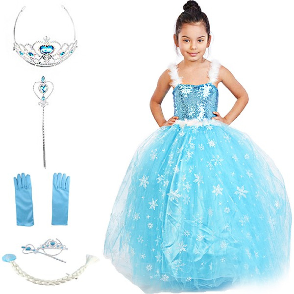 Masho Trend Elsa Frozen Tarlatanlı Askılıklı Aksesuarlı Simli Kostüm - 5 - 7 Yaş Oyuncak Fiyatı