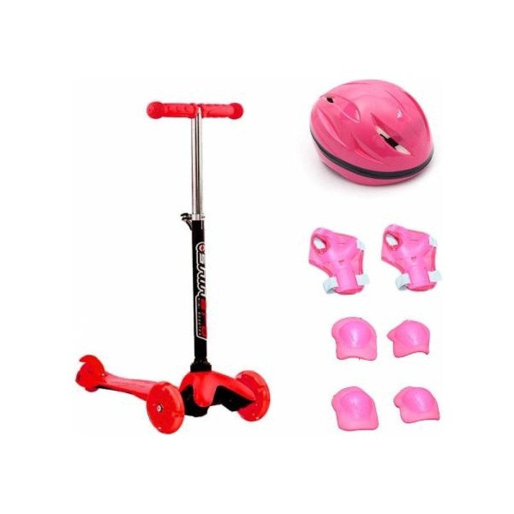 Masho Trend Işıklı 3 Kademeli Kırmızı Scooter + Pembe Koruyucu Set - 3 Tekerlekli Frenli Scooter Açık Hava, Deniz ve Spor Oyuncakları Fiyatı
