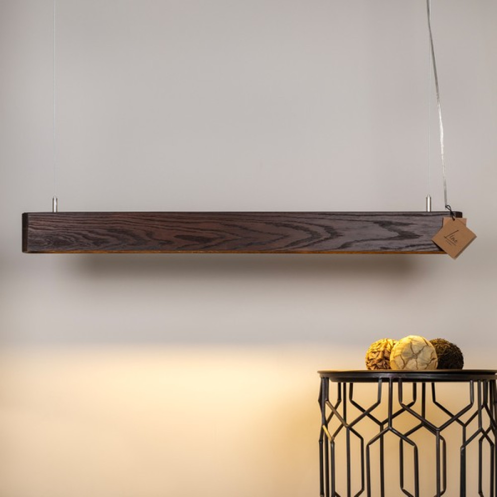 Masif Ahşap Avize - Lineer LED Aydınlatma - El Yapımı - Soft Kahve - Kahverengi Avize Fiyatı