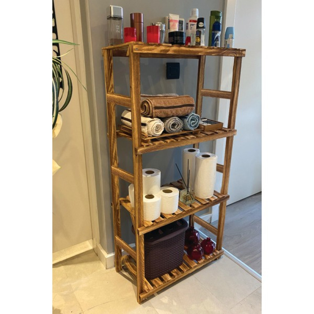 Masif Ahşap Dekoratif 4 Raflı Banyo Rafı Cevizxl Banyo Dolabı / Mobilyası Fiyatı