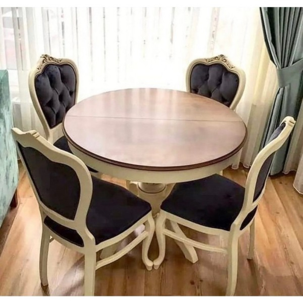 Masifart 100 cm Yuvarlak Baba Ayak Masa + 4 Sandalye Takımı Oymalı Yemek & Mutfak Masası Fiyatı