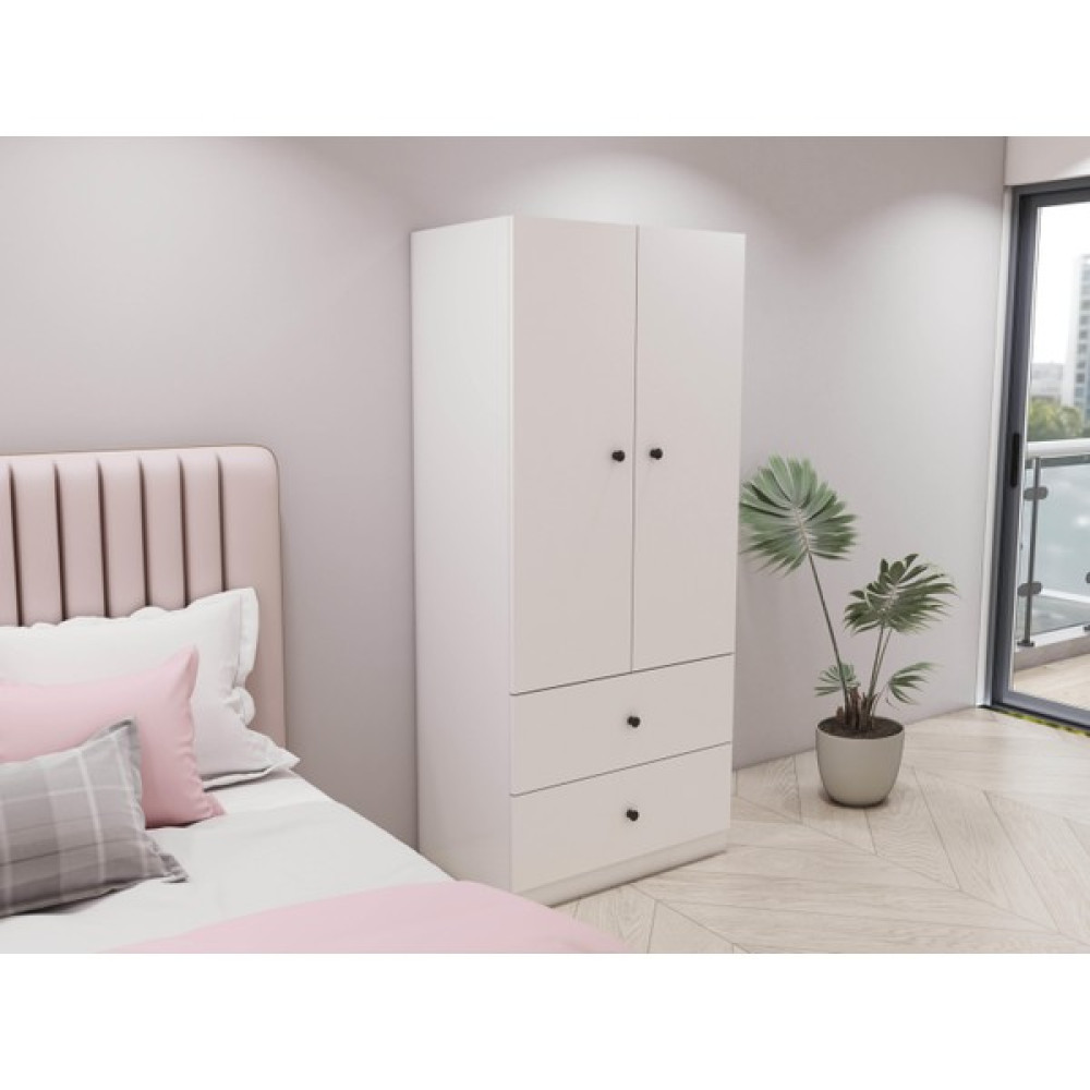 MasifMarket 2 Kapaklı 2 Çekmeceli Gardırop - Beyaz Gardrop & Dolap Fiyatı